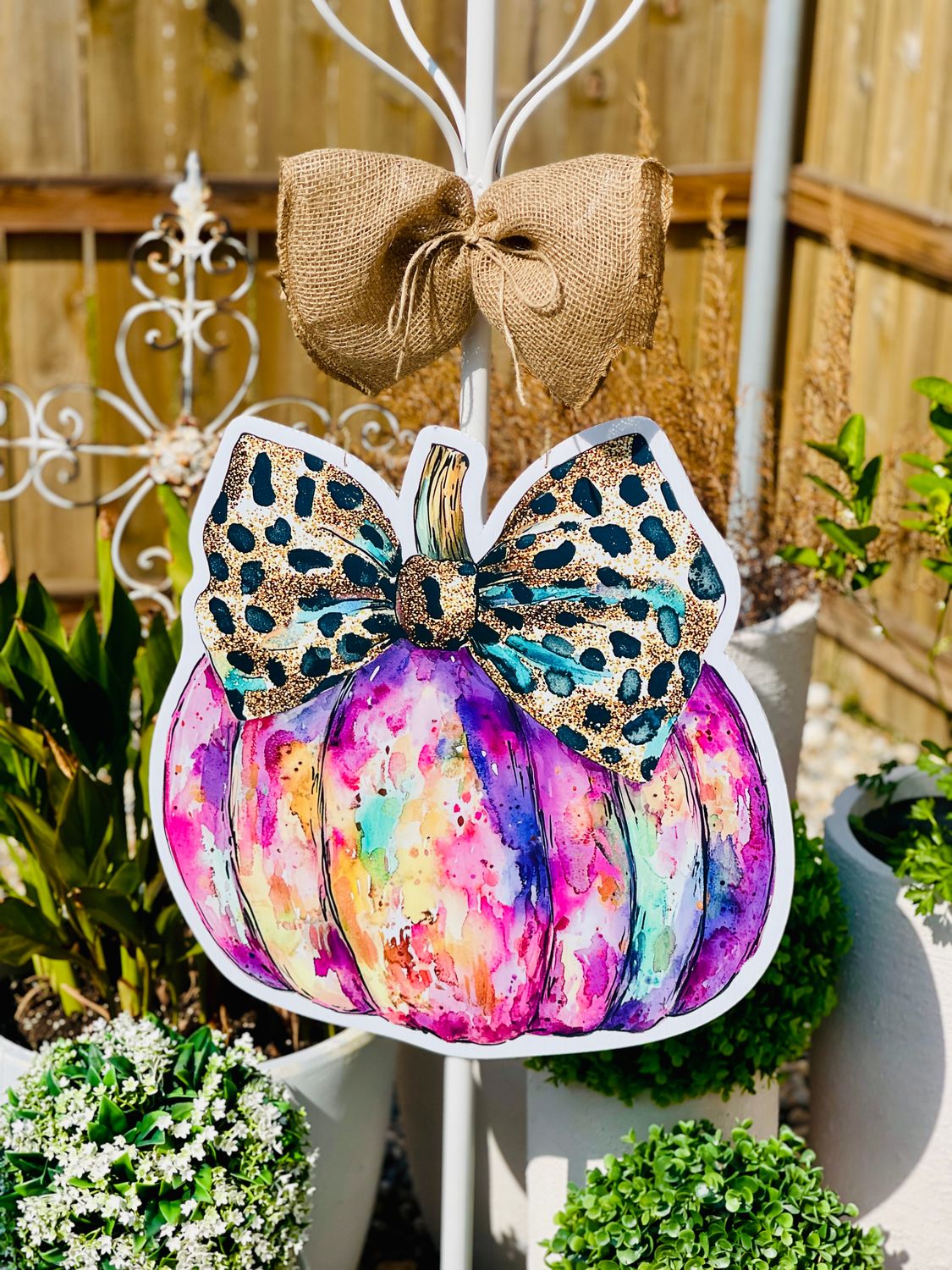 Thanksgiving: Rainbow Pumpkin with Leopard Bow Door Hanger