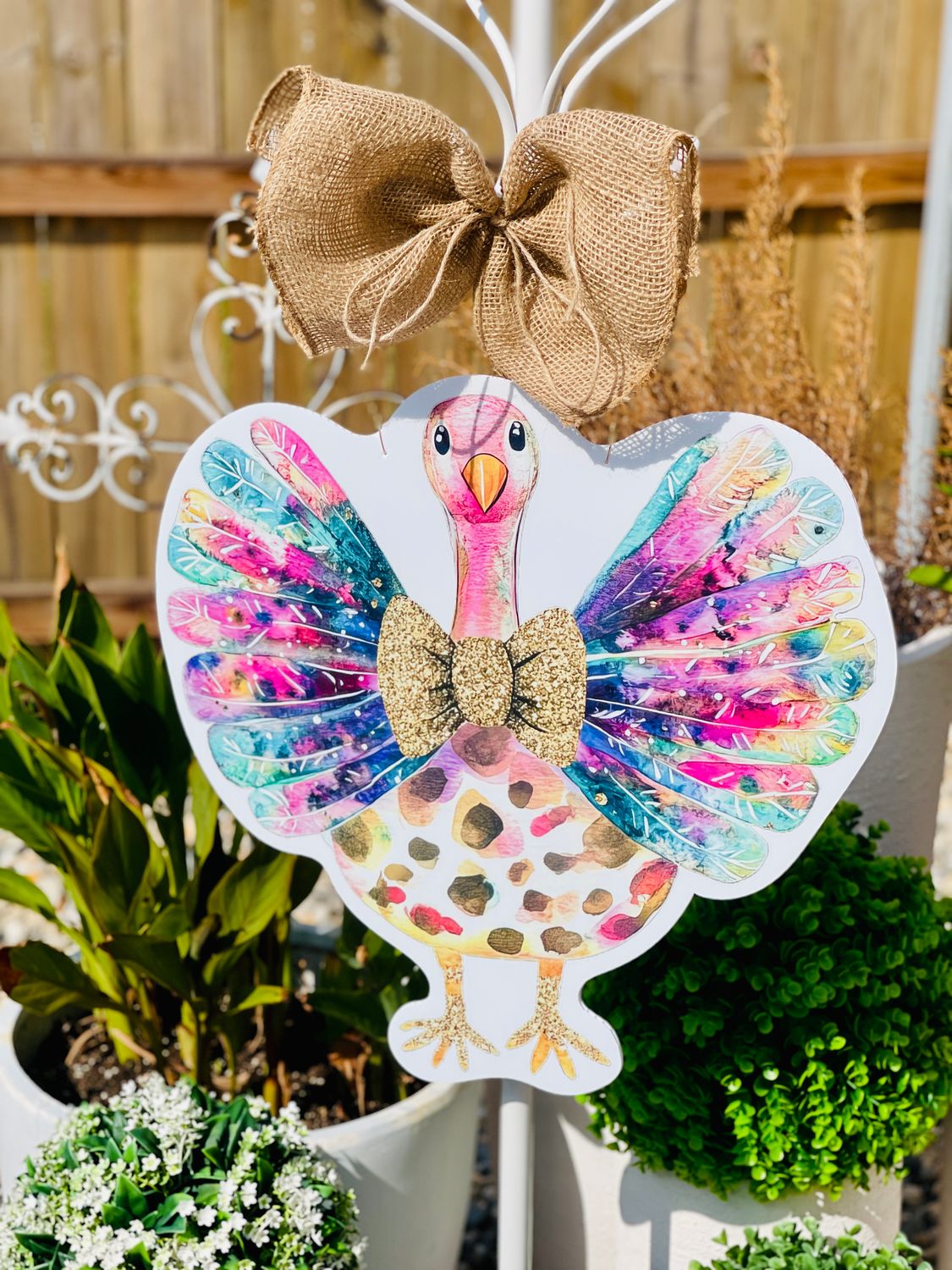 Golden Bow Rainbow Turkey Door Hanger