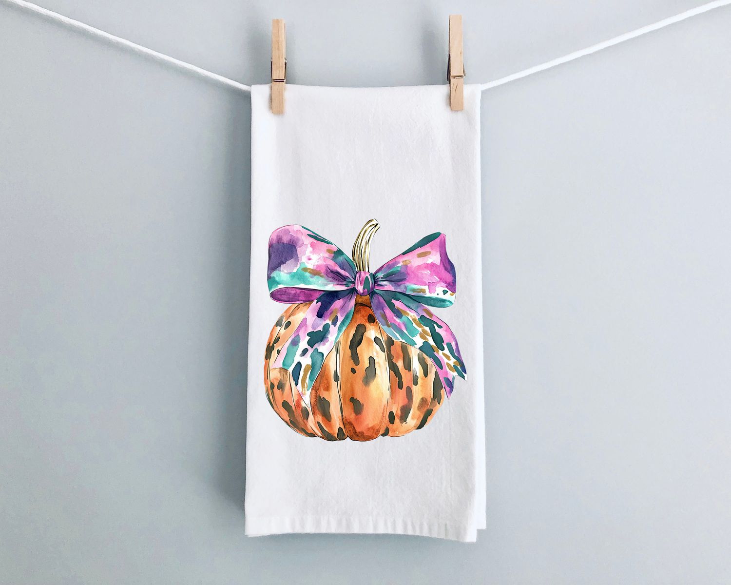 Leopard Bow Pumpkin Tea Towel