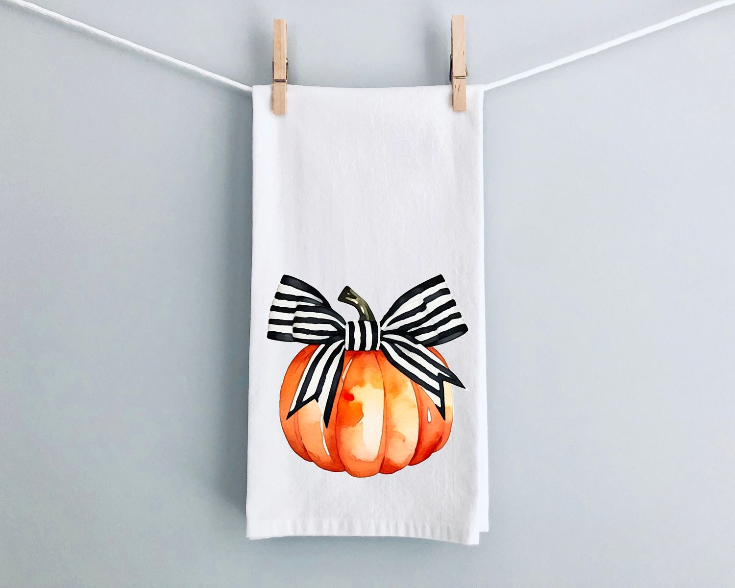 Striped Bow Pumpkin Tea Towel