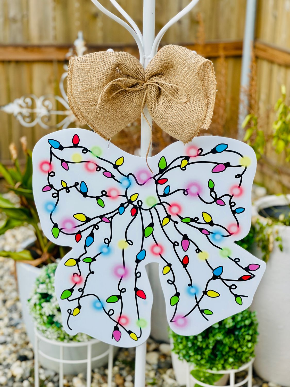 ​Christmas 💡 Merry &amp; Bright White Bow Door Hanger 💡
