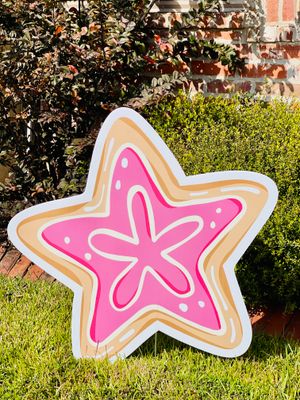 Christmas: Sugar Cookie Pink Star Yard Sign