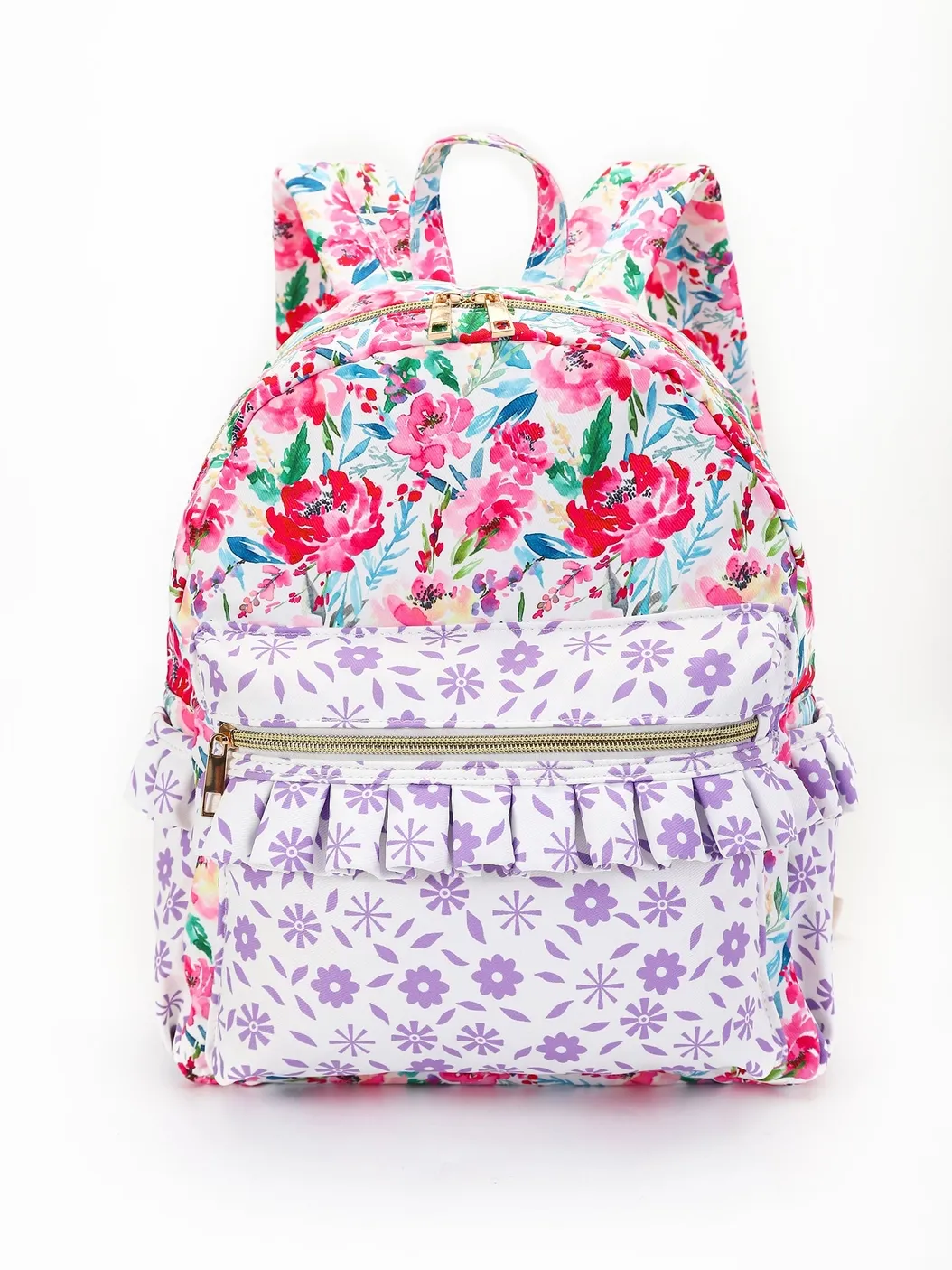 Backpack: Pink Lavender Flower Girls Ruffle
