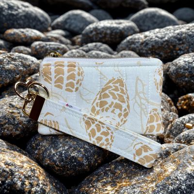 Keychain Wristlet Wallet - Beige Hebrew