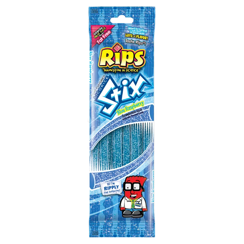Rips Fruit Flavored Licorice Stix Blue Raspberry