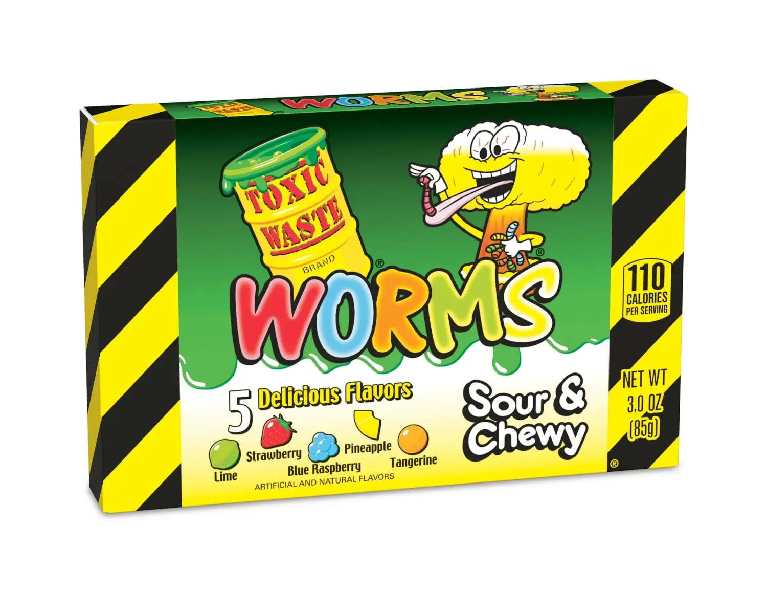 Toxic Waste Worms Sour &amp; Chewy Candy 5 Delicious Flav