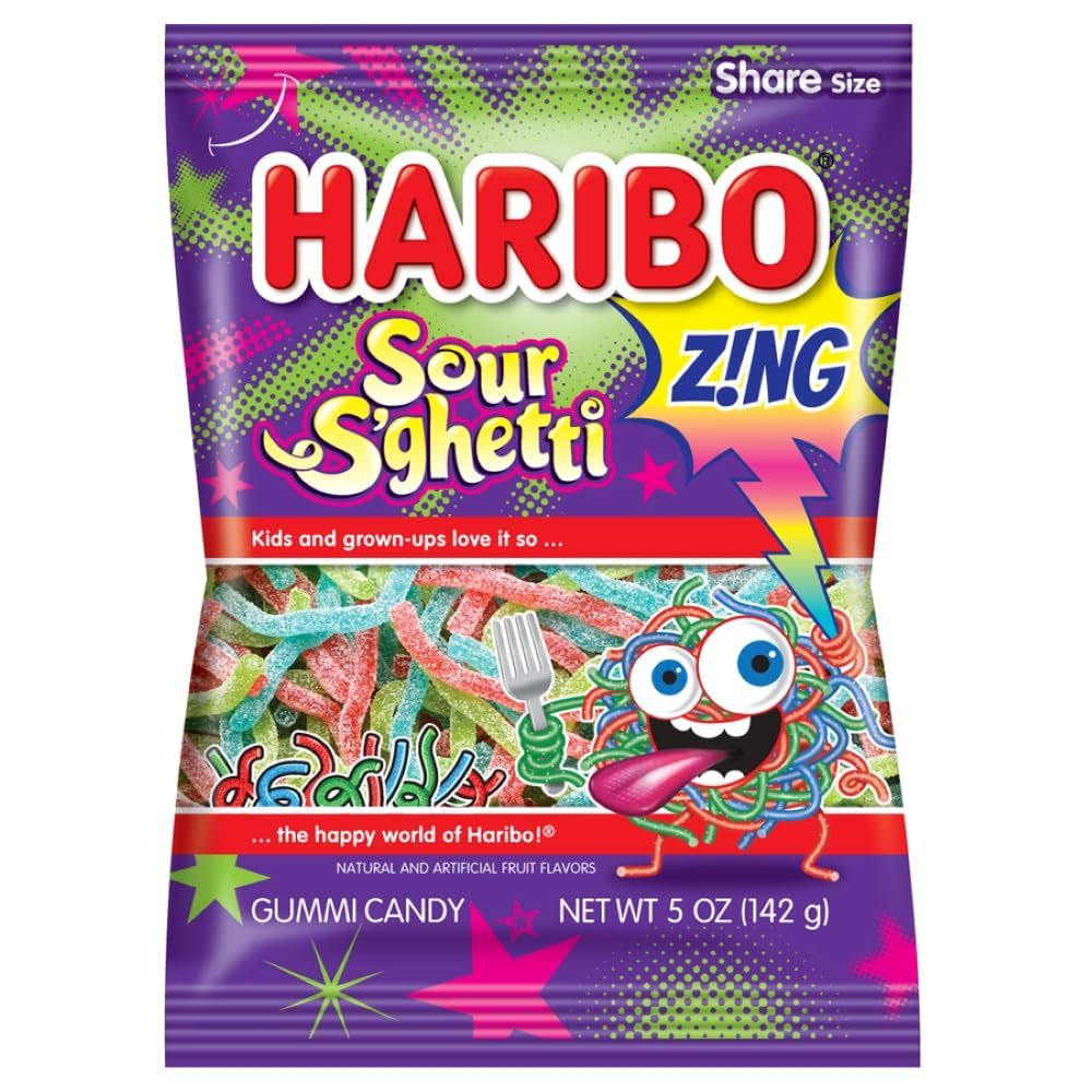 Haribo Zing Sour S&#39;ghetti Gummi Candy