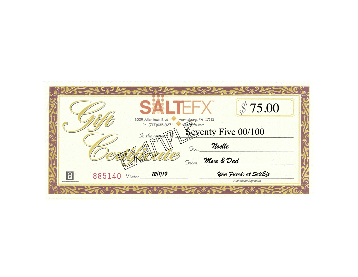 $75 SaltEfx Gift Certificate