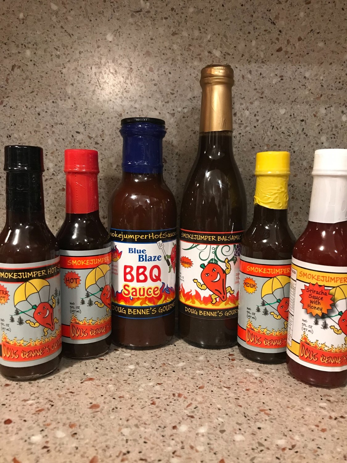 1 of All Smokejumper 2018 Flavors.  EX Hot, Hot, Medium, Sriracha, BBQ, & Glaze