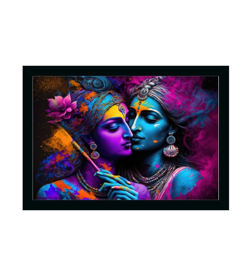 Radha Krishna Painting with Synthetic Photo Frame (Multicolor)