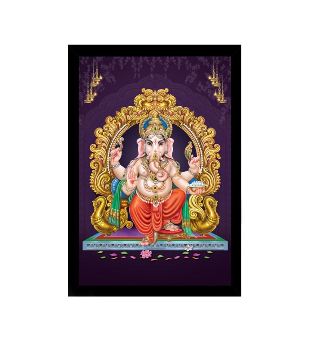 Ganesh Photo with Synthetic Photo Frame (Multicolor)