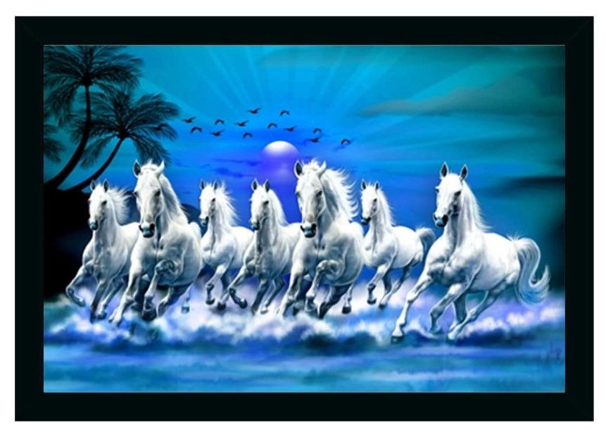 Seven Running Horses Vastu Painting with Frame (Multicolor)