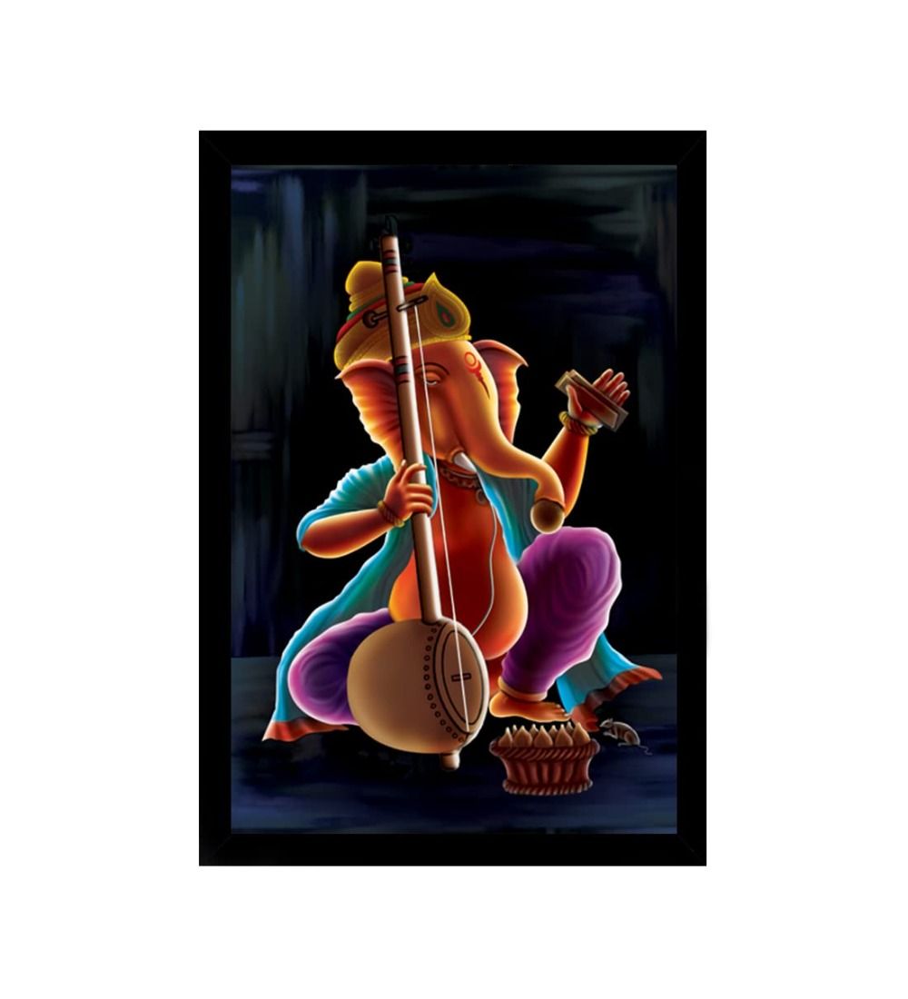 Ganesh Photo with Synthetic Photo Frame (Multicolor)