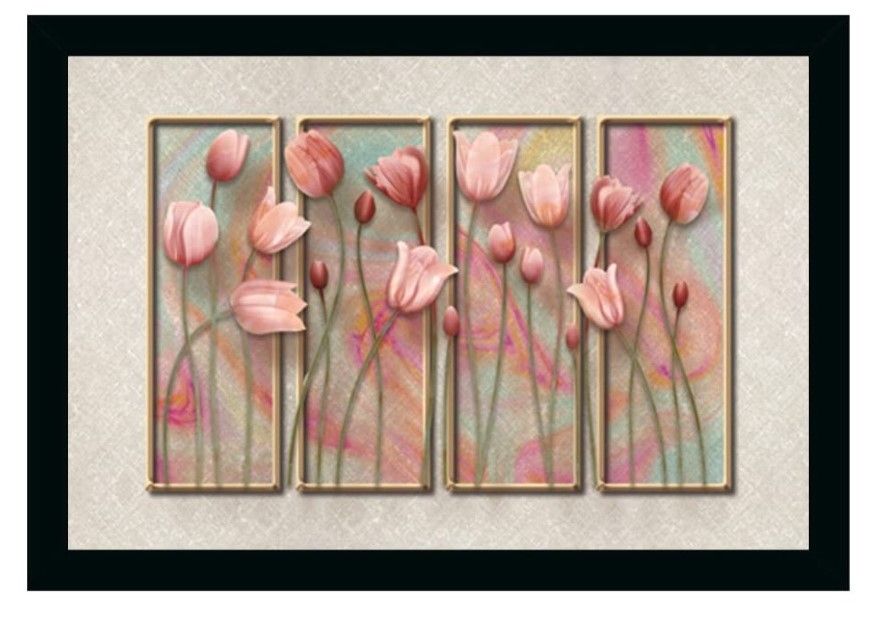 Flower Painting Vinyl Sparkle Coated with Synthetic Photo Frame (Multicolor)