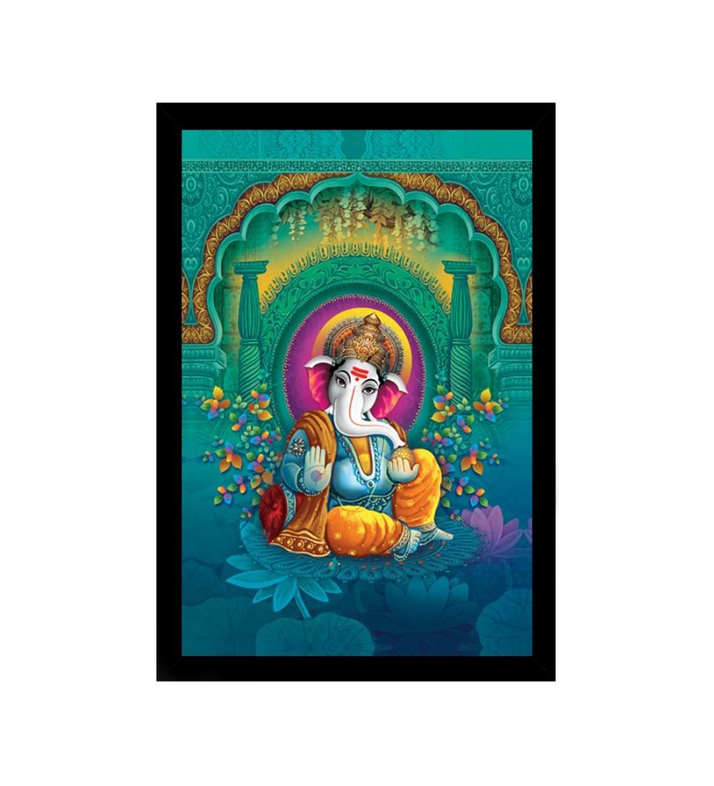 Ganesh Photo with Synthetic Photo Frame (Multicolor)