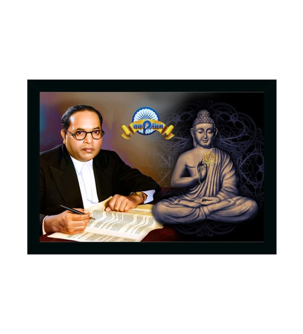 Ambedkar Buddha Painting Vinyl Sparkle Coated with Synthetic Photo Frame (Multicolor)