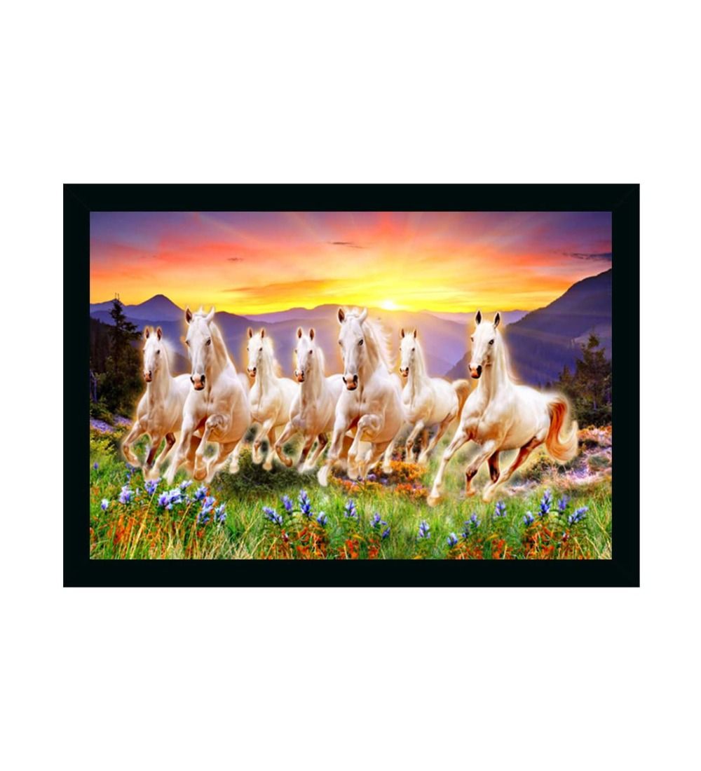 Seven Running Horses Vastu Painting with Frame (Multicolor)