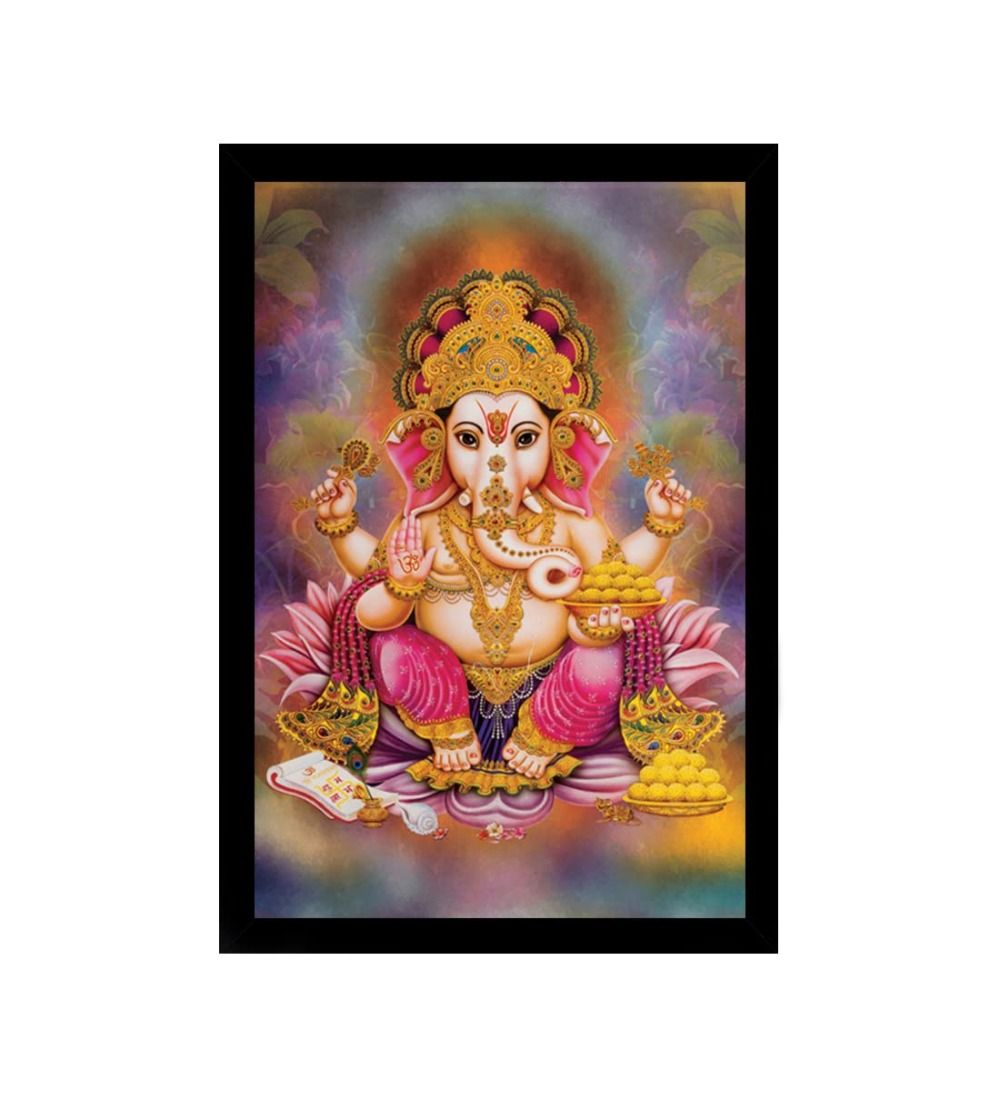 Ganesh Photo with Synthetic Photo Frame (Multicolor)