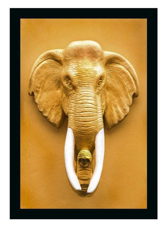 Elephant Painting Vinyl Sparkle Coated with Synthetic Photo Frame (Multicolor)