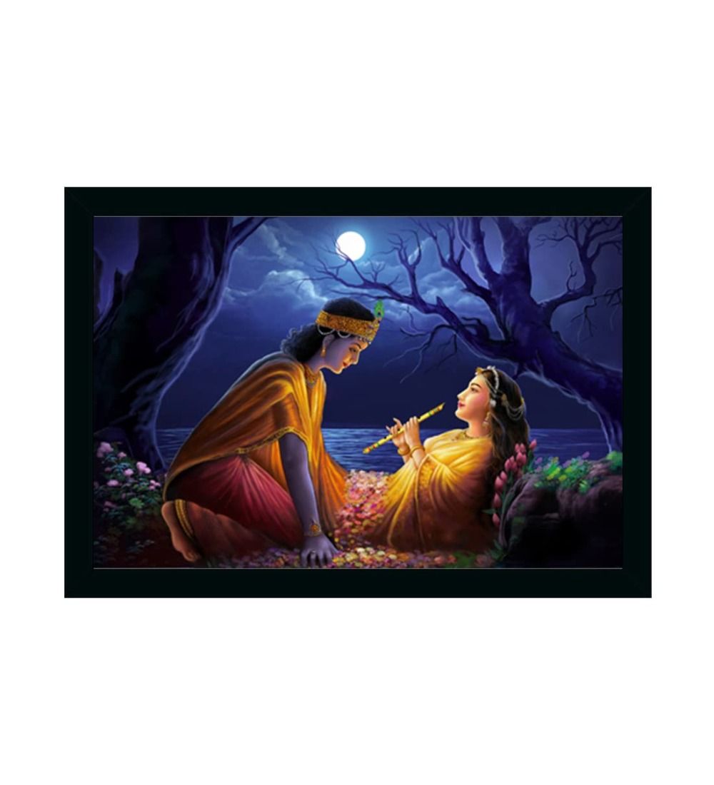 Radha Krishna Painting Vinyl Sparkle Coated with Synthetic Photo Frame (Multicolor)