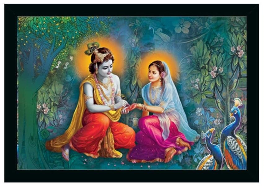 Radha Krishna Painting Vinyl Sparkle Coated with Synthetic Photo Frame (Multicolor)