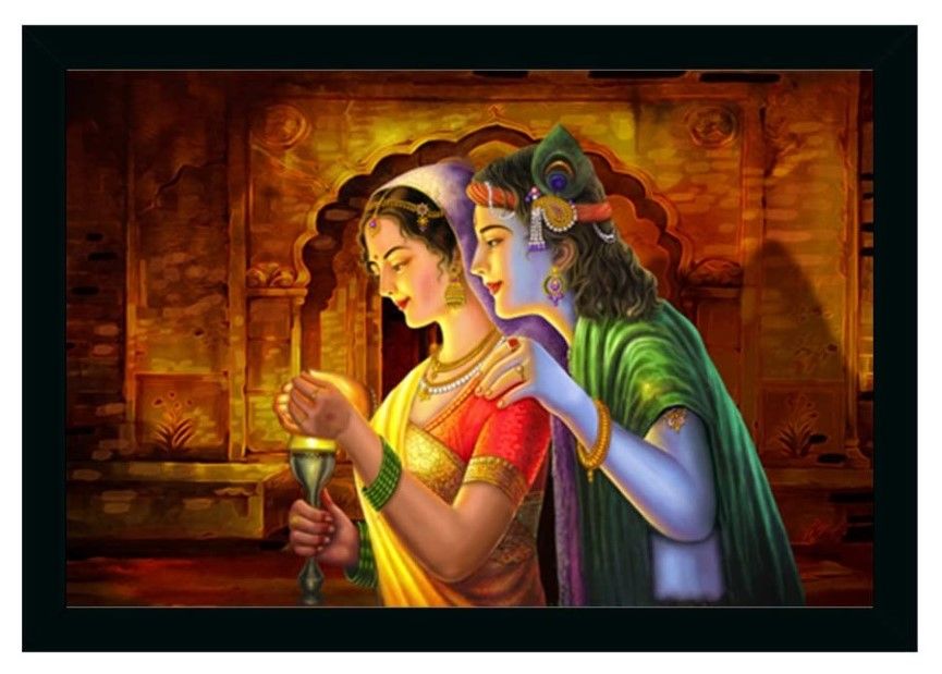 Radha Krishna Painting Vinyl Sparkle Coated with Synthetic Photo Frame (Multicolor)