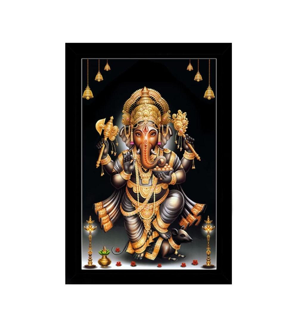 Ganesh Photo with Synthetic Photo Frame (Multicolor)