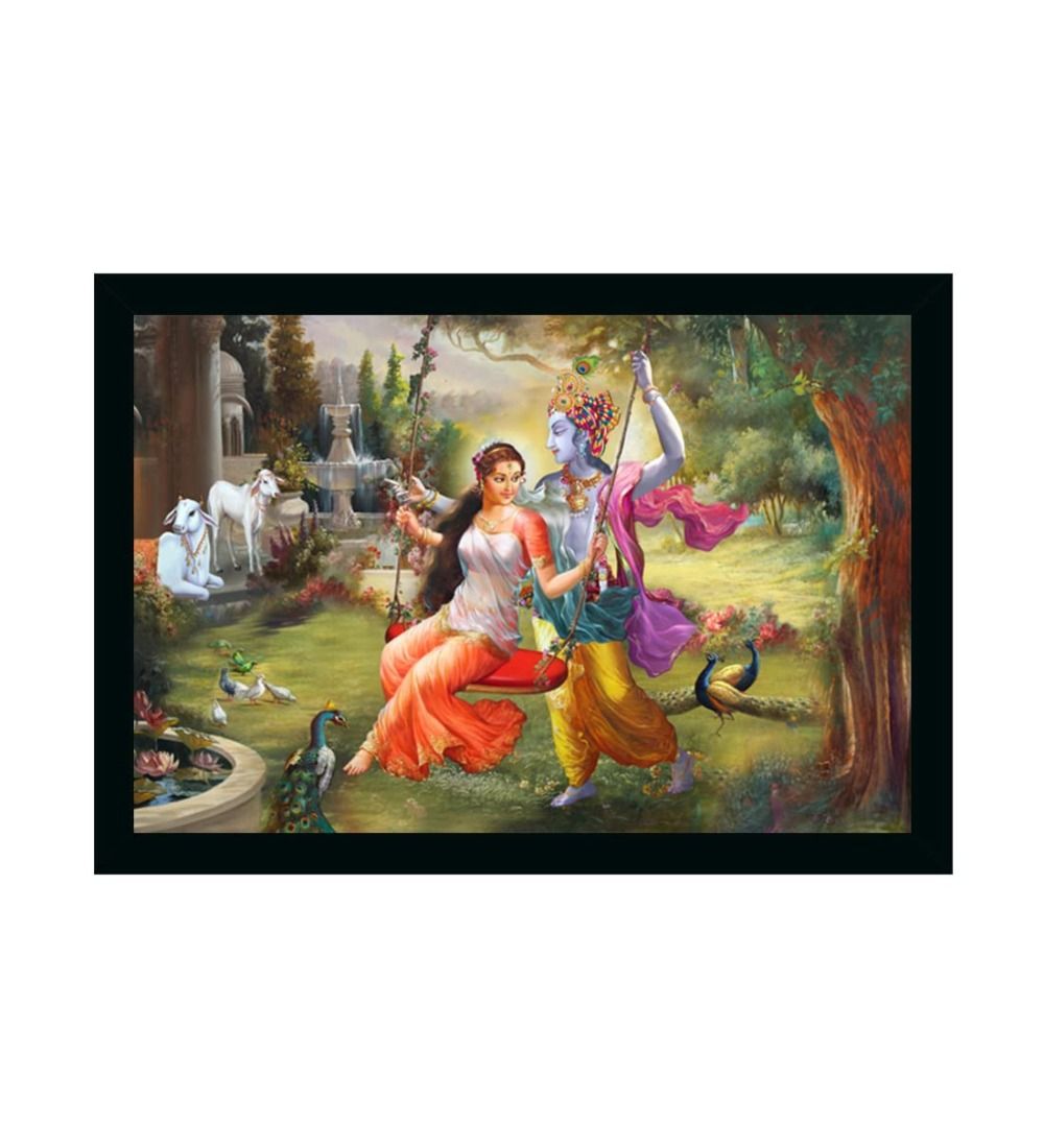 Radha Krishna Painting with Synthetic Photo Frame (Multicolor)