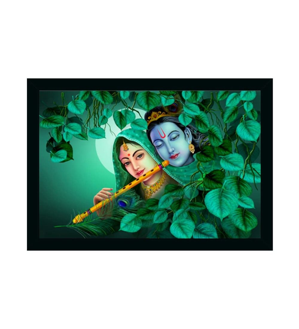 Radha Krishna Painting Vinyl Sparkle Coated with Synthetic Photo Frame (Multicolor)