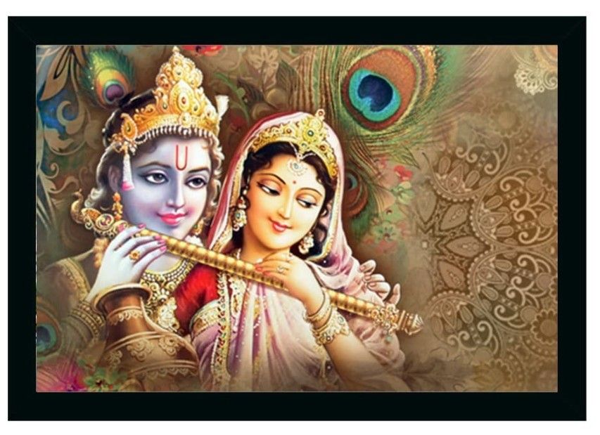 Radha Krishna Painting Vinyl Sparkle Coated with Synthetic Photo Frame (Multicolor)