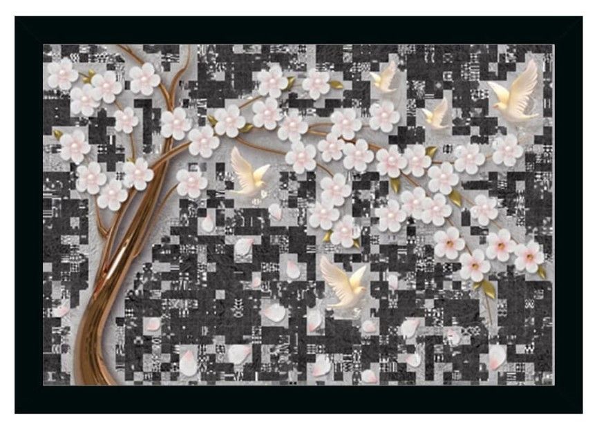 Flower Painting Vinyl Sparkle Coated with Synthetic Photo Frame (Multicolor)