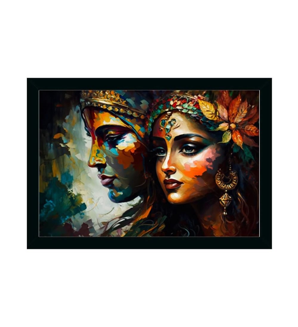Radha Krishna Painting with Synthetic Photo Frame (Multicolor)