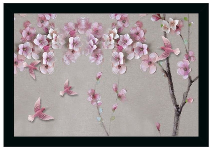 Flower Painting Vinyl Sparkle Coated with Synthetic Photo Frame (Multicolor)