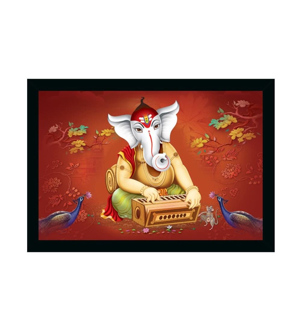 Ganesh Photo with Synthetic Photo Frame (Multicolor)