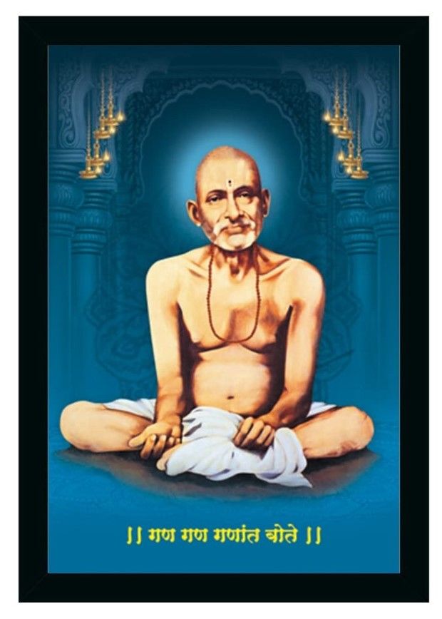 Shri Gajanan Maharaj Painting Vinyl Sparkle Coated with Synthetic Photo Frame (Multicolor)
