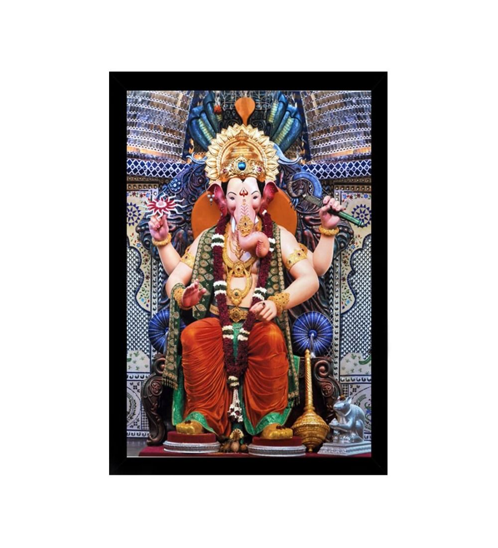 Ganesh Photo with Synthetic Photo Frame (Multicolor)