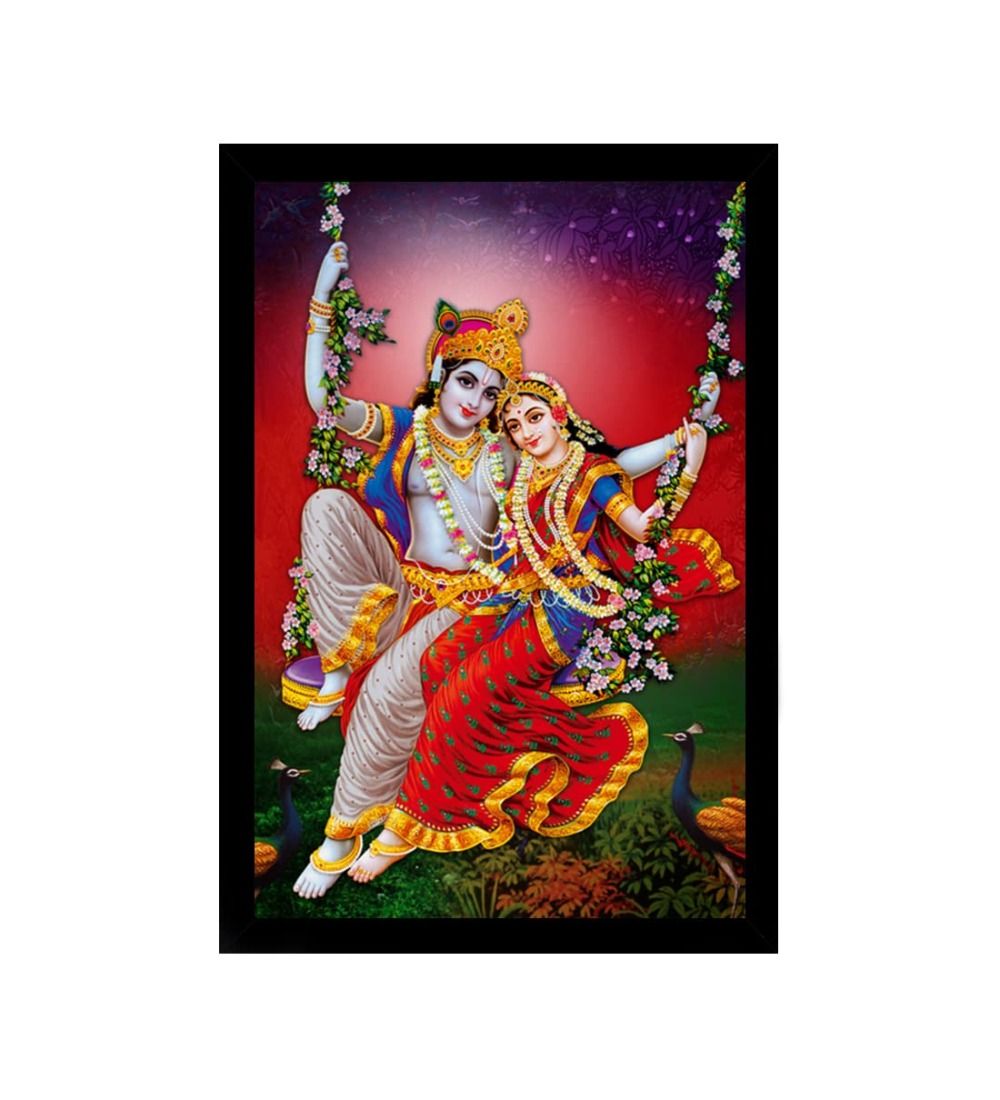 Radha Krishna Painting with Synthetic Photo Frame (Multicolor)
