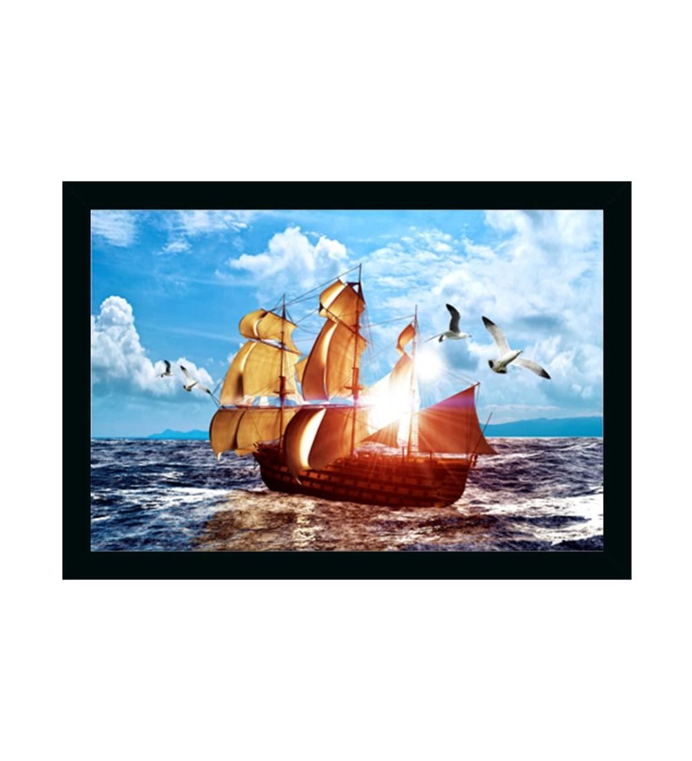Boat Frame Paintingwith Synthetic Photo Frame (Multicolor)