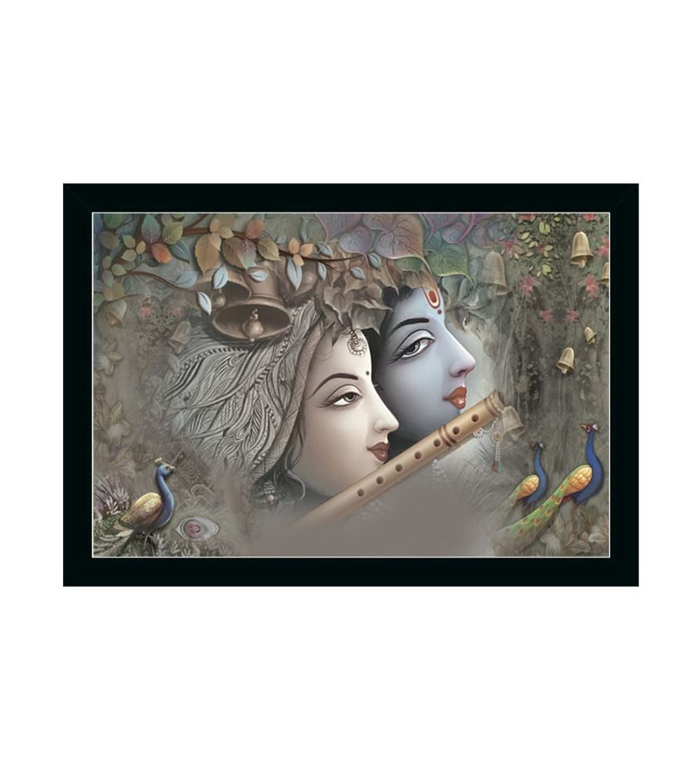 Radha Krishna Painting with Synthetic Photo Frame (Multicolor)