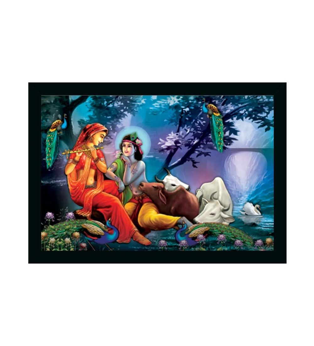 Radha Krishna Painting Vinyl Sparkle Coated with Synthetic Photo Frame (Multicolor)