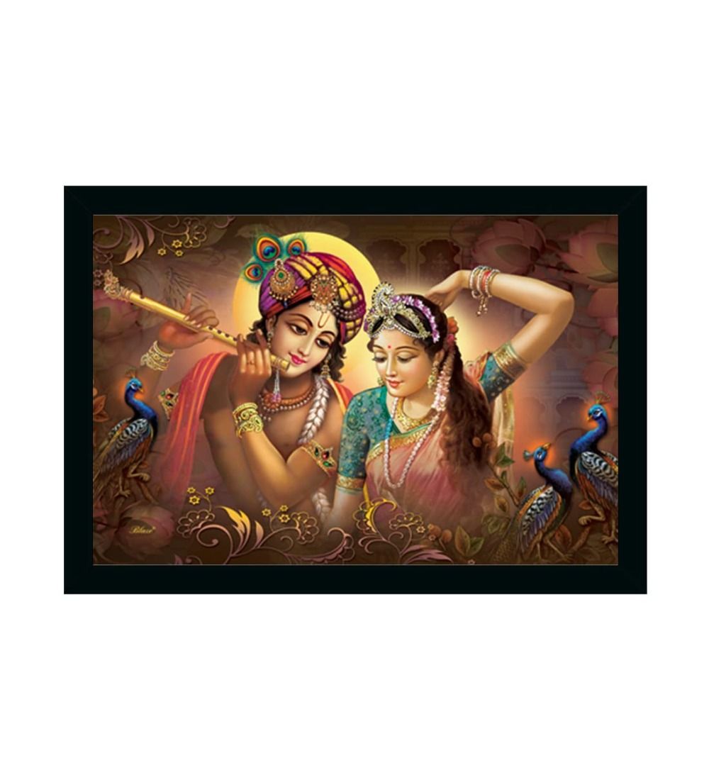 Radha Krishna Painting Vinyl Sparkle Coated with Synthetic Photo Frame (Multicolor)
