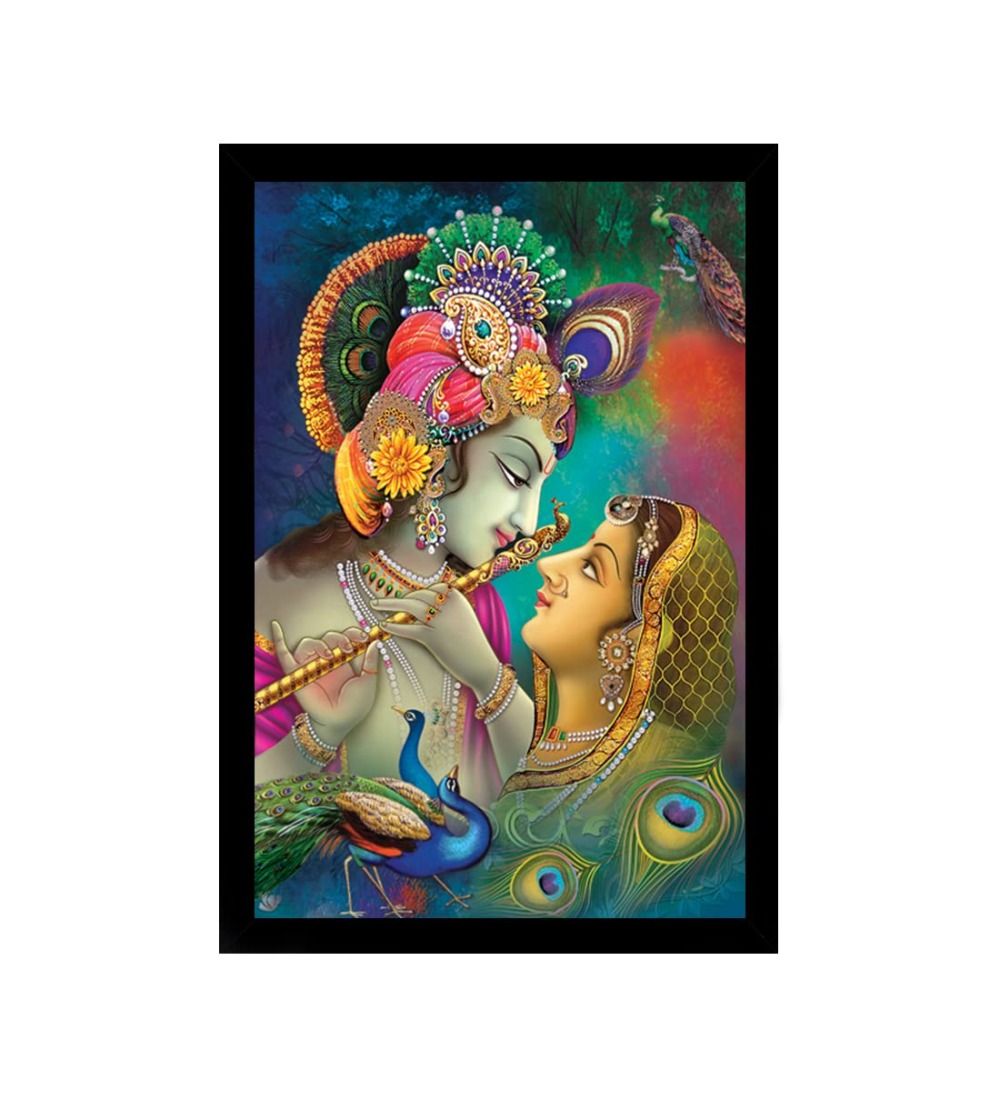 Radha Krishna Painting with Synthetic Photo Frame (Multicolor)