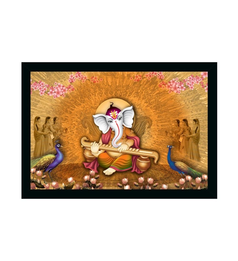 Ganesh Photo with Synthetic Photo Frame (Multicolor)