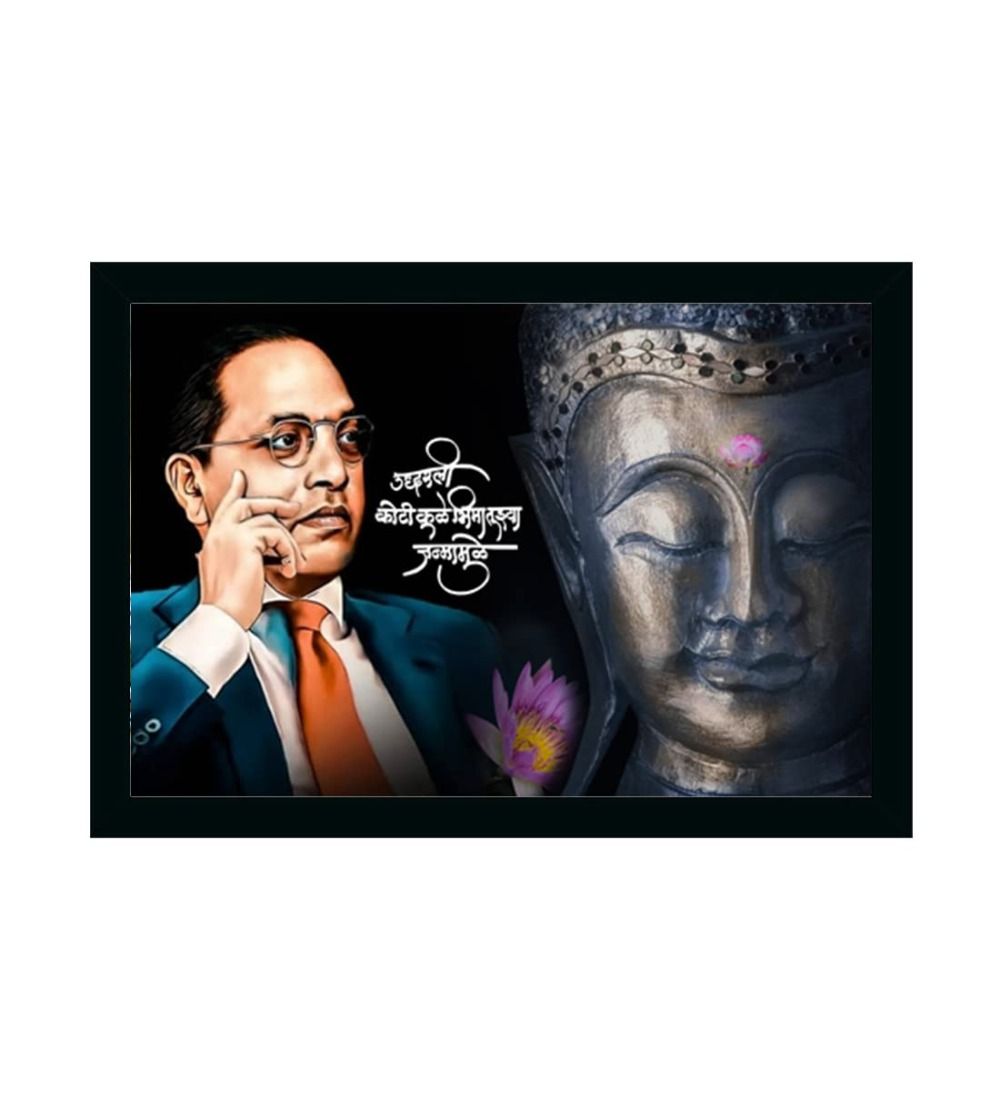 Ambedkar Buddha Painting Vinyl Sparkle Coated with Synthetic Photo Frame (Multicolor)