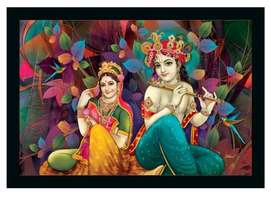 Radha Krishna Painting Vinyl Sparkle Coated with Synthetic Photo Frame (Multicolor)
