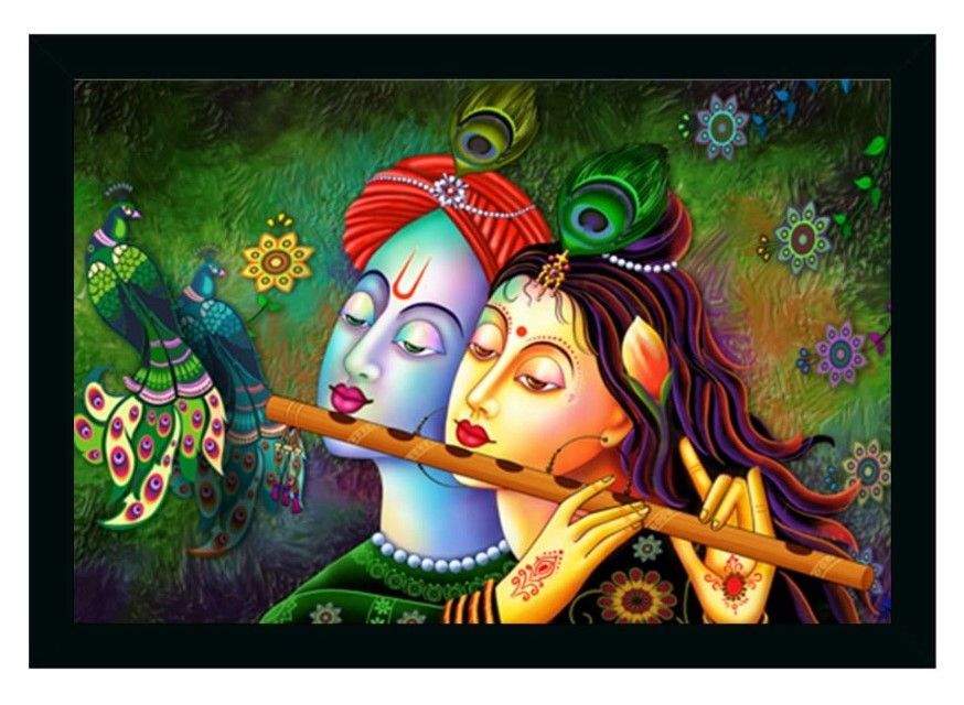 Radha Krishna Painting Vinyl Sparkle Coated with Synthetic Photo Frame (Multicolor)