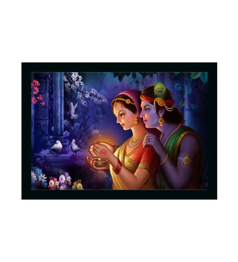 Radha Krishna Painting Vinyl Sparkle Coated with Synthetic Photo Frame (Multicolor)