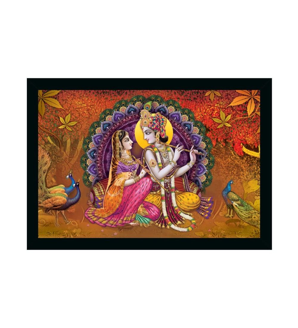 Radha Krishna Painting with Synthetic Photo Frame (Multicolor)