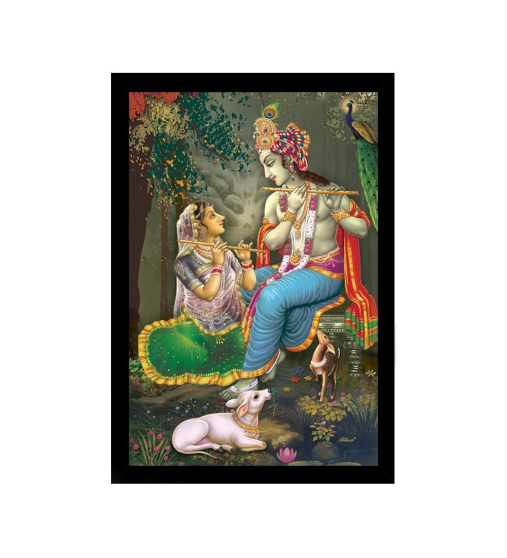 Radha Krishna Painting with Synthetic Photo Frame (Multicolor)
