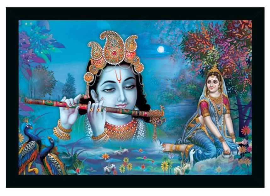 Radha Krishna Painting Vinyl Sparkle Coated with Synthetic Photo Frame (Multicolor)